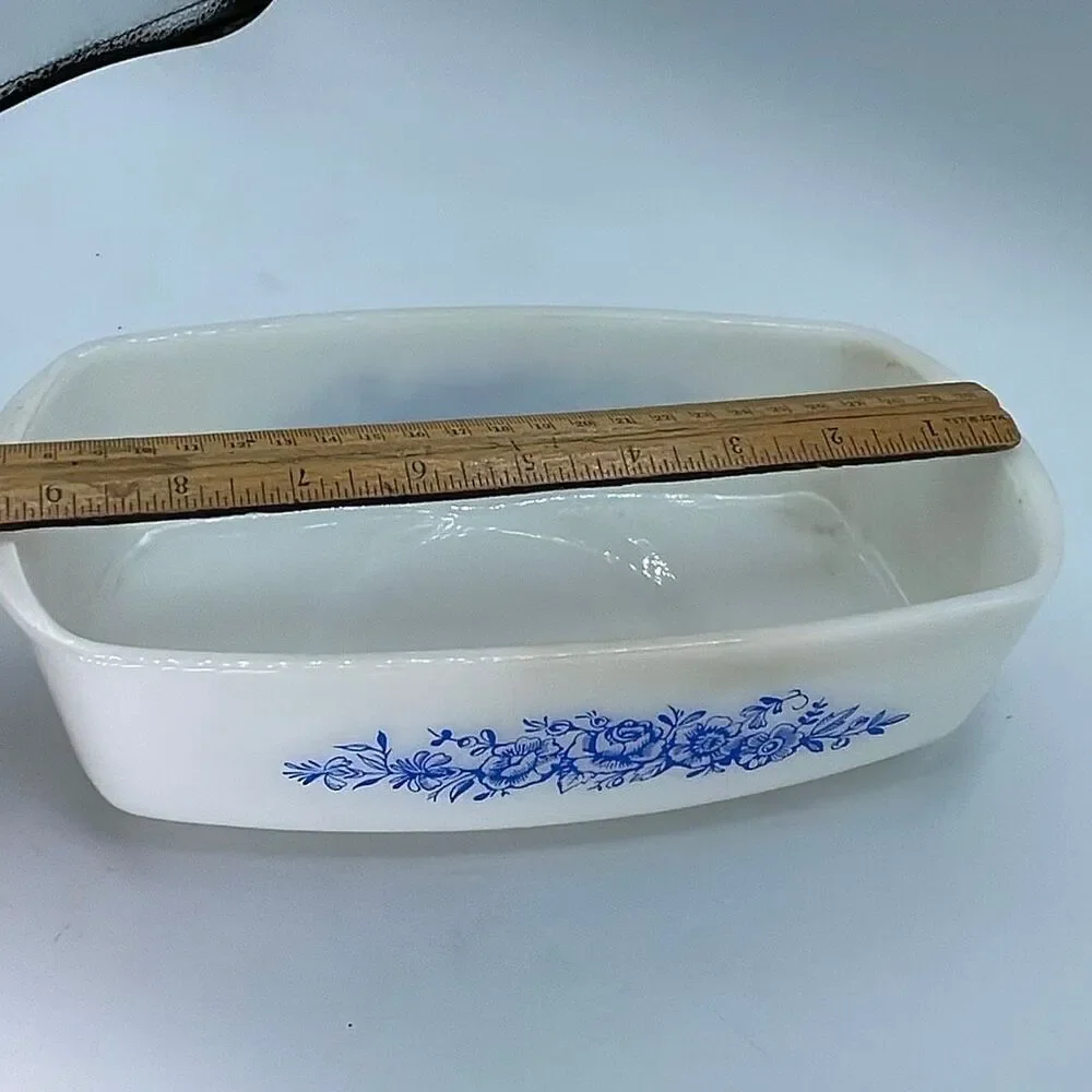 Vintage Federal Heat Proof casserole dish blue roses.